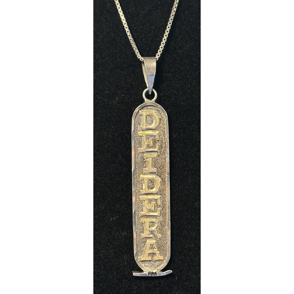 .925 Silver & Goldtone Cartouche "Deidra" Pendant & Silver Chain Egyptian